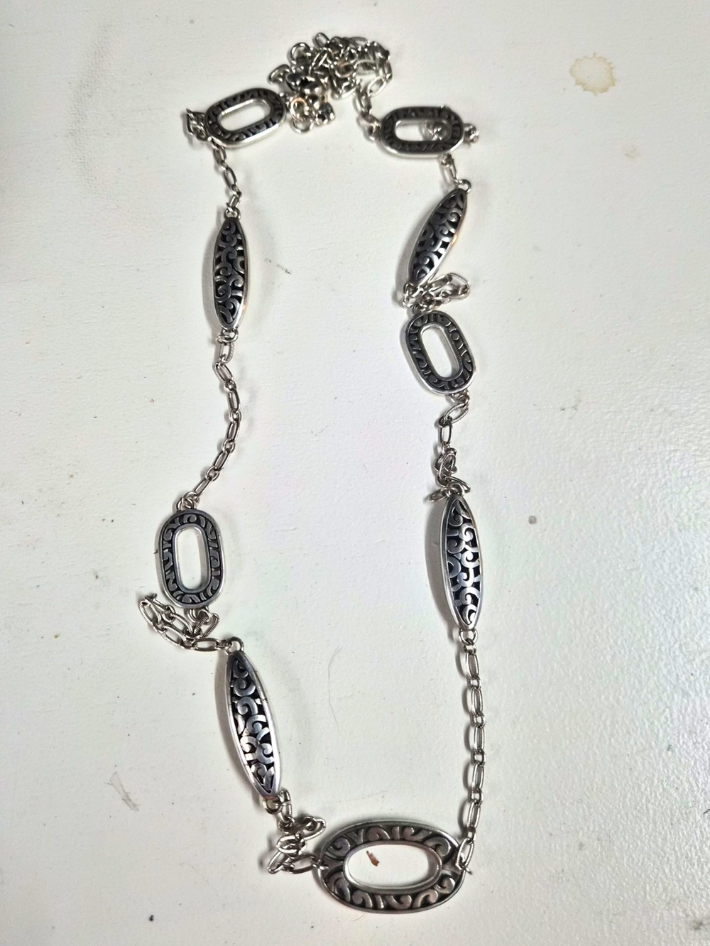 Signed Silver Tone Oval Cable Link Charm Bracelet, Lobster Clasp, 7.5 in